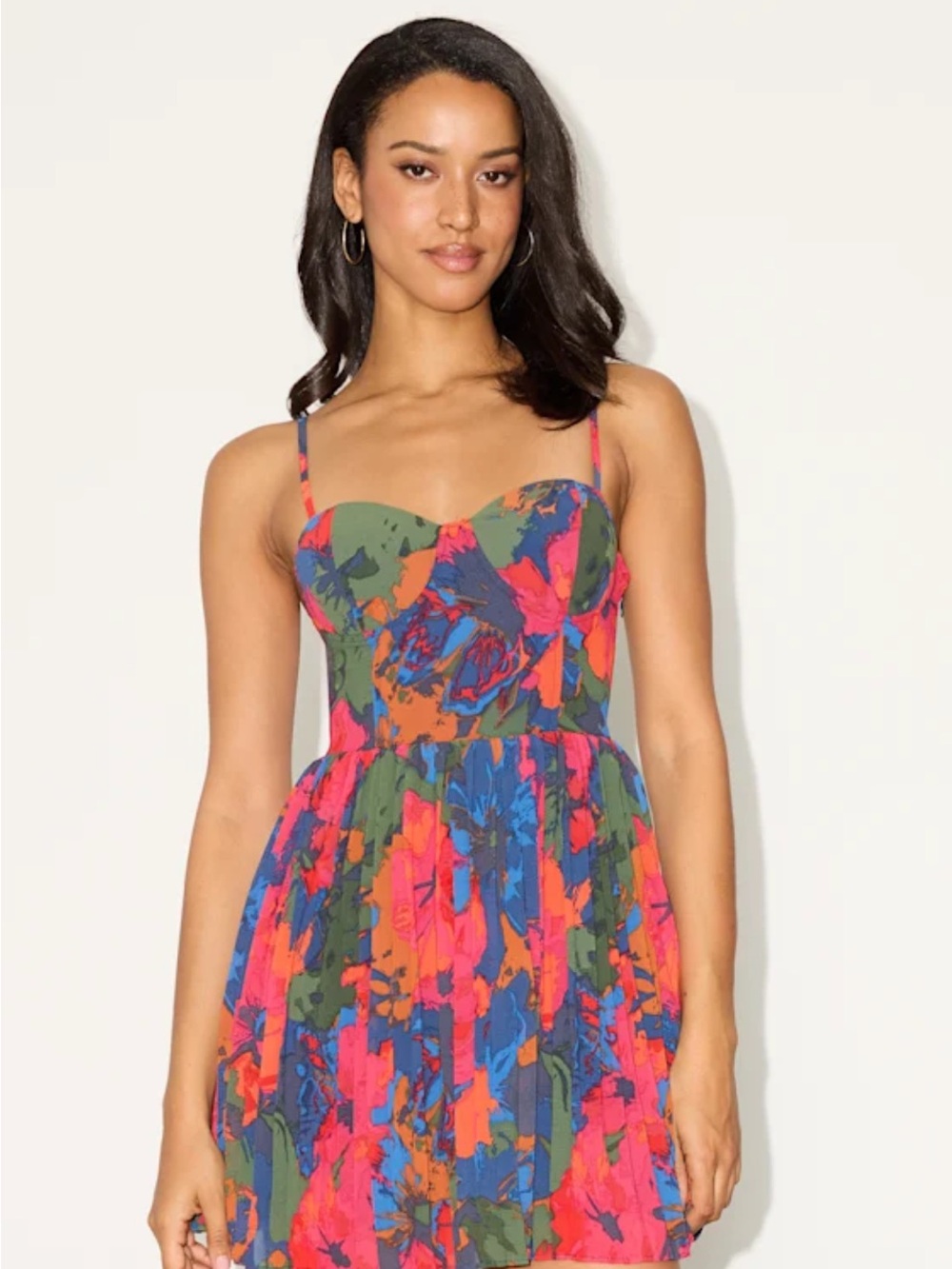 Lulu's Multicolor Floral Mini Dress with Pink, Blue & Green